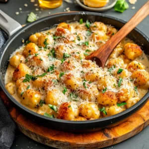 One-Pan Creamy Chicken Gnocchi with Garlic Pangrattato & Parmesan Cheese